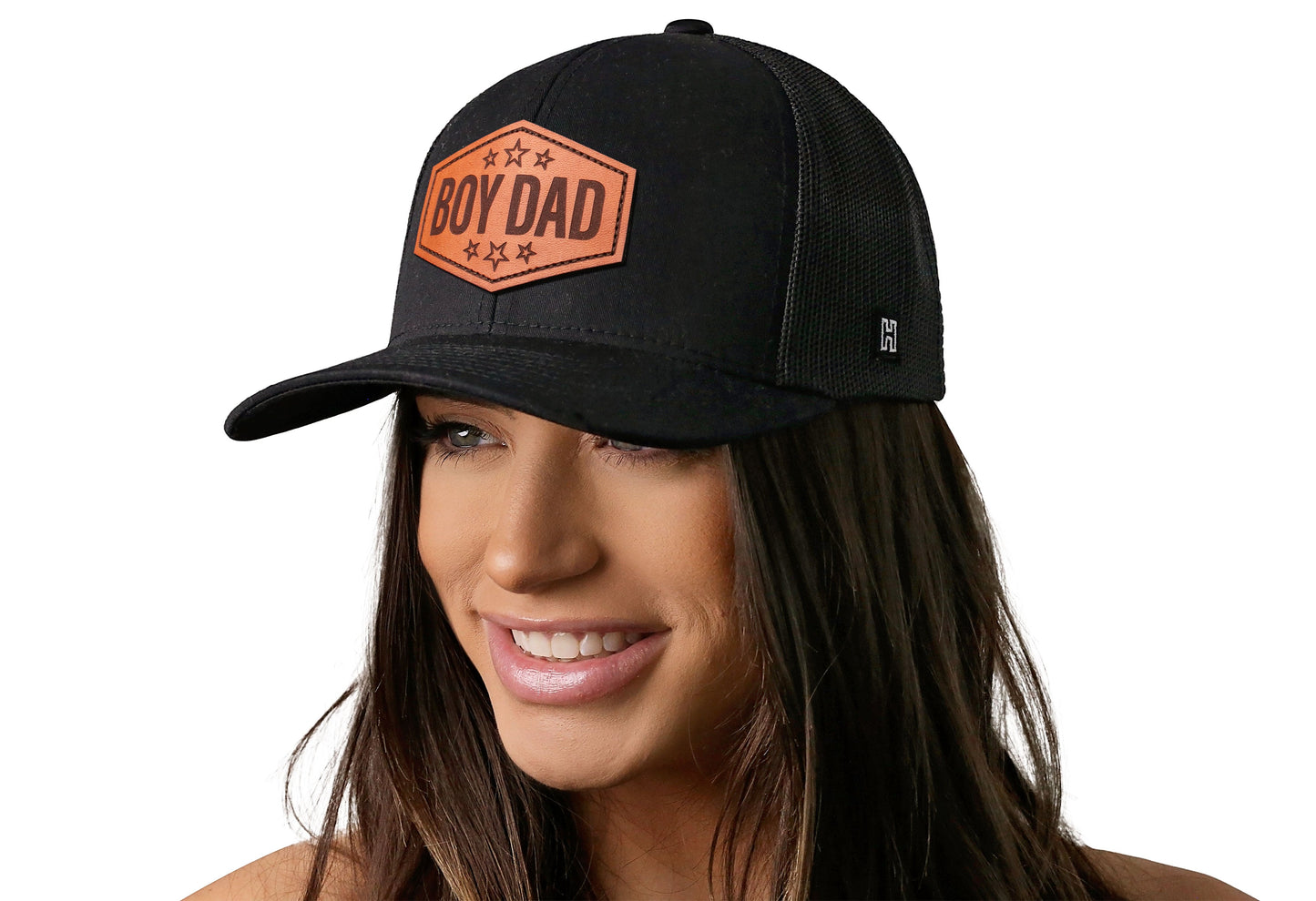 Boy Dad Leather Trucker Hat | Black Snapback