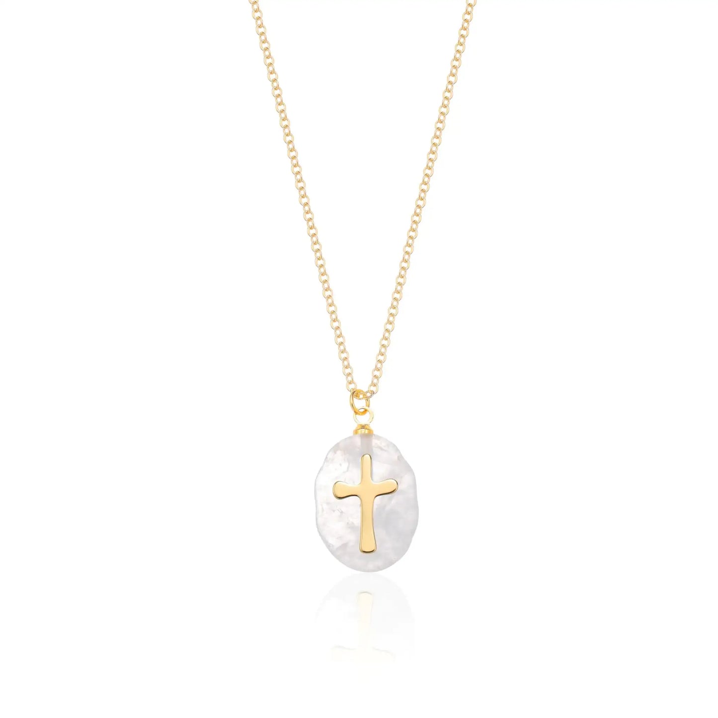 Fremttly Cross Necklace for Women 14K Gold Plated Crystal Pendant Necklace Handmade Gem Necklaces Dainty Gold Necklaces for Women Trendy CS-ClearQuartz