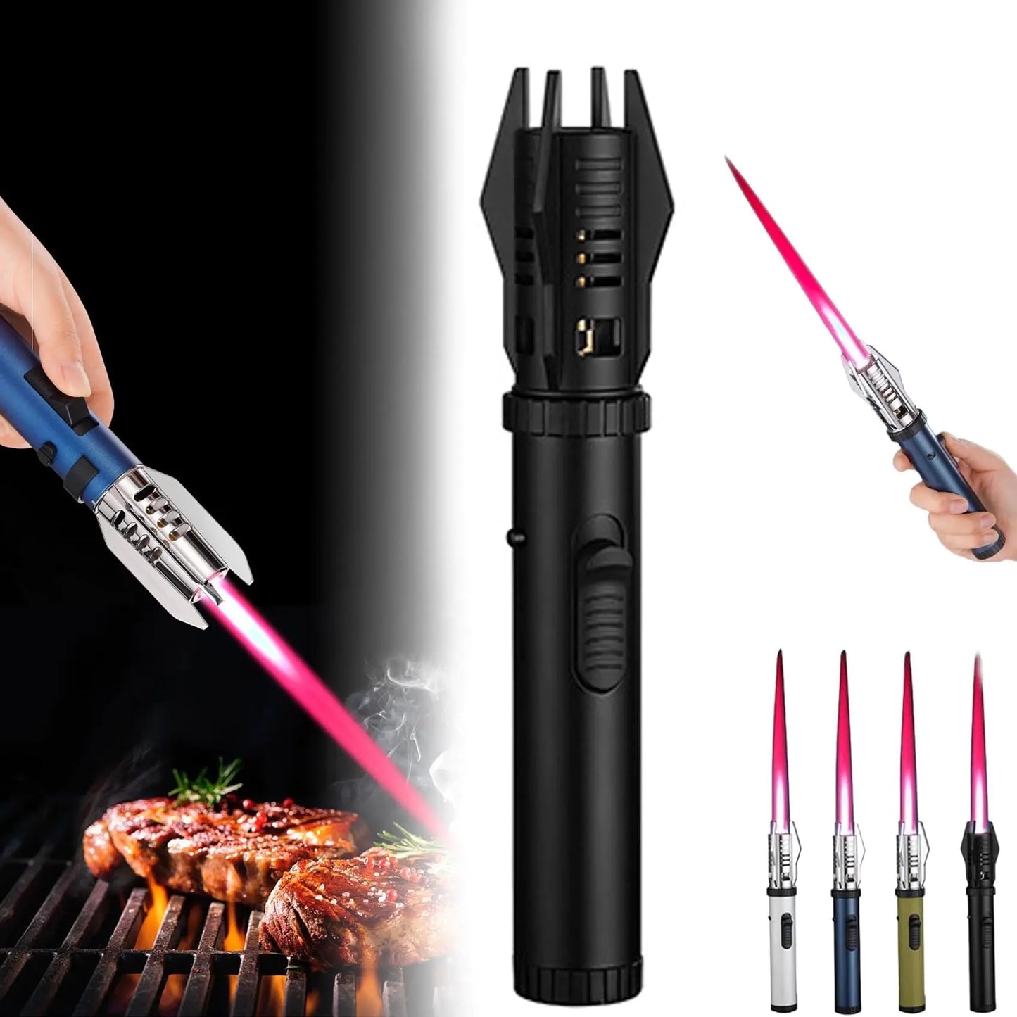 Camping Outdoor Windproof Straight Flame Lighter 2025 New Windproof Straight Flame Lighter Lightsaber Lighter Torch Repertoire Windproof Straight Lighter Flame Lighter for Campfire (Black)