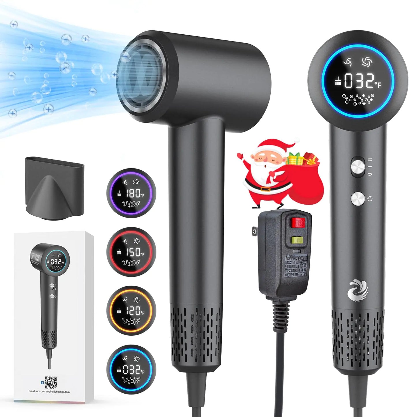 Hair Dryer 1500W High Speed Blow Dryer with Plasma Tech (Positive+Negative Ionic) LED Display 5 Temps 2 Speed Thermo-Control 110000 RPM Fast Drying Plasma Hair Dryer for Home or Travel (Gray)