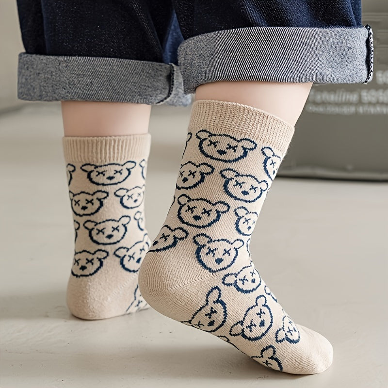 5 Pairs of Vibrant Cartoon Checkered Crew Socks for Boys - Calf Socks with Breathable, Comfy, Casual Style for Unisex Kids, Perfect for Outdoor Play All Seasons, Soft, Gentle, and Durable