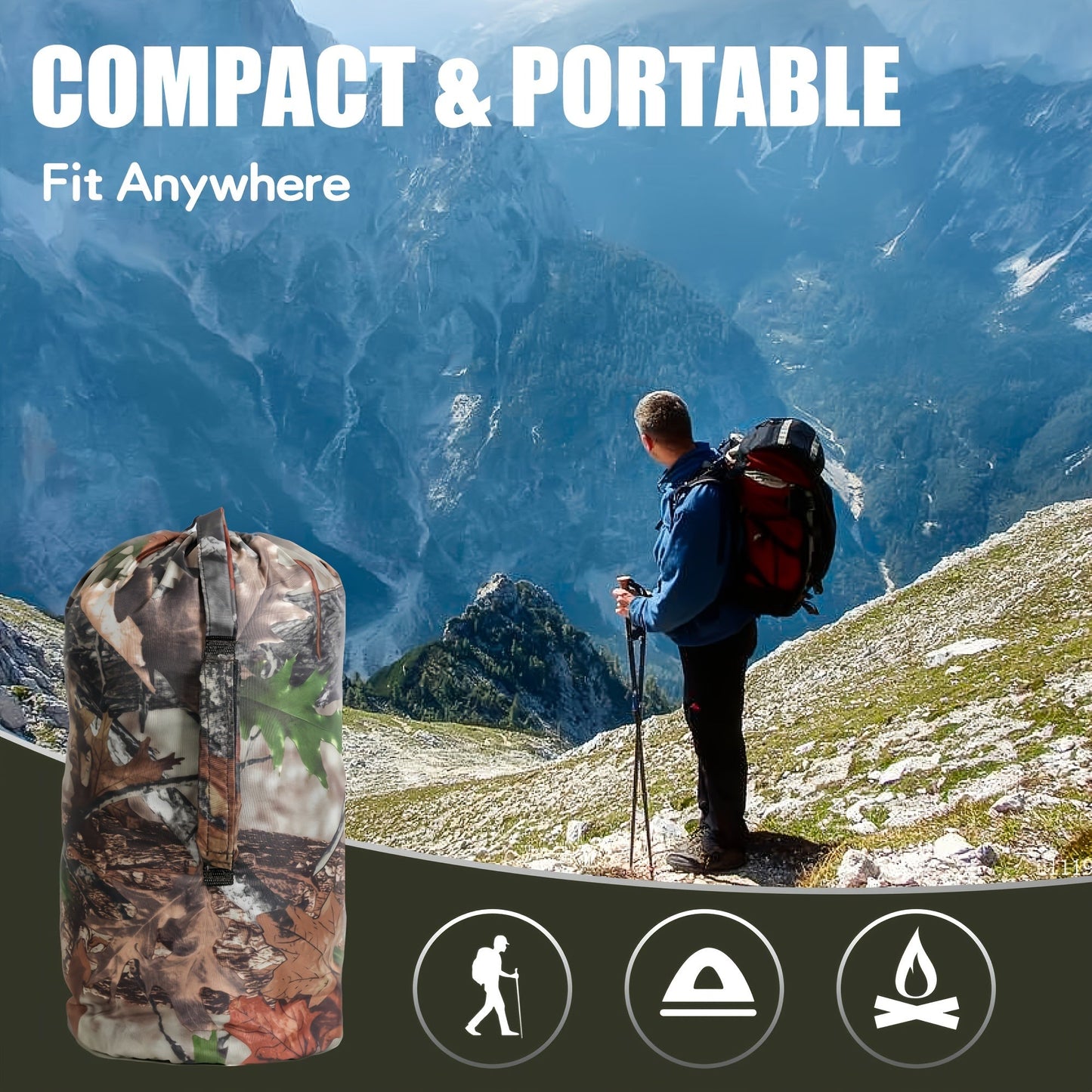 1pc Ultimate Thermal Woobie Blanket - Water-Resistant, Portable, Insulated, Lightweight, Compact, Durable, Easy-to-Carry, Survival Essential for Hiking, Camping, Outdoor Adventures - Includes Compression Carry Bag