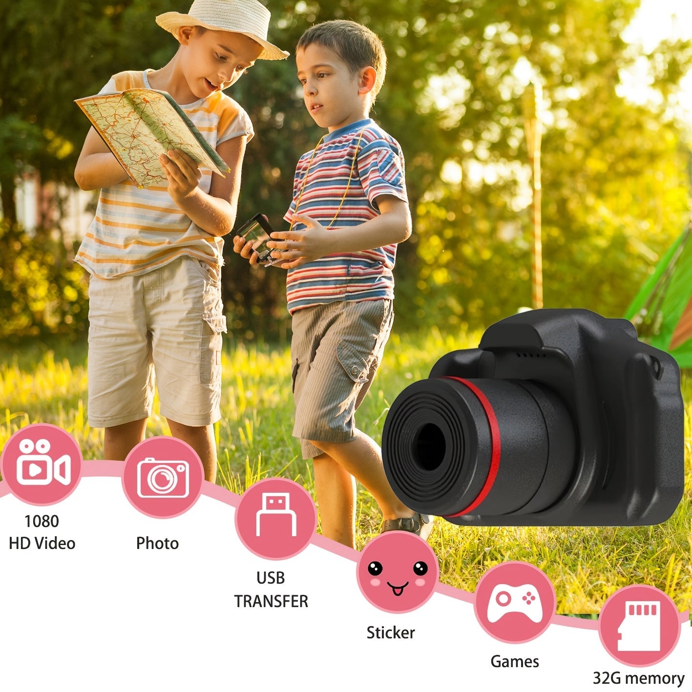 32G Kids Digital Camera - Portable, Long Lens, HD Video, Toddler-Friendly Design - Perfect Birthday, Festival, Christmas Gift for Little Photographers