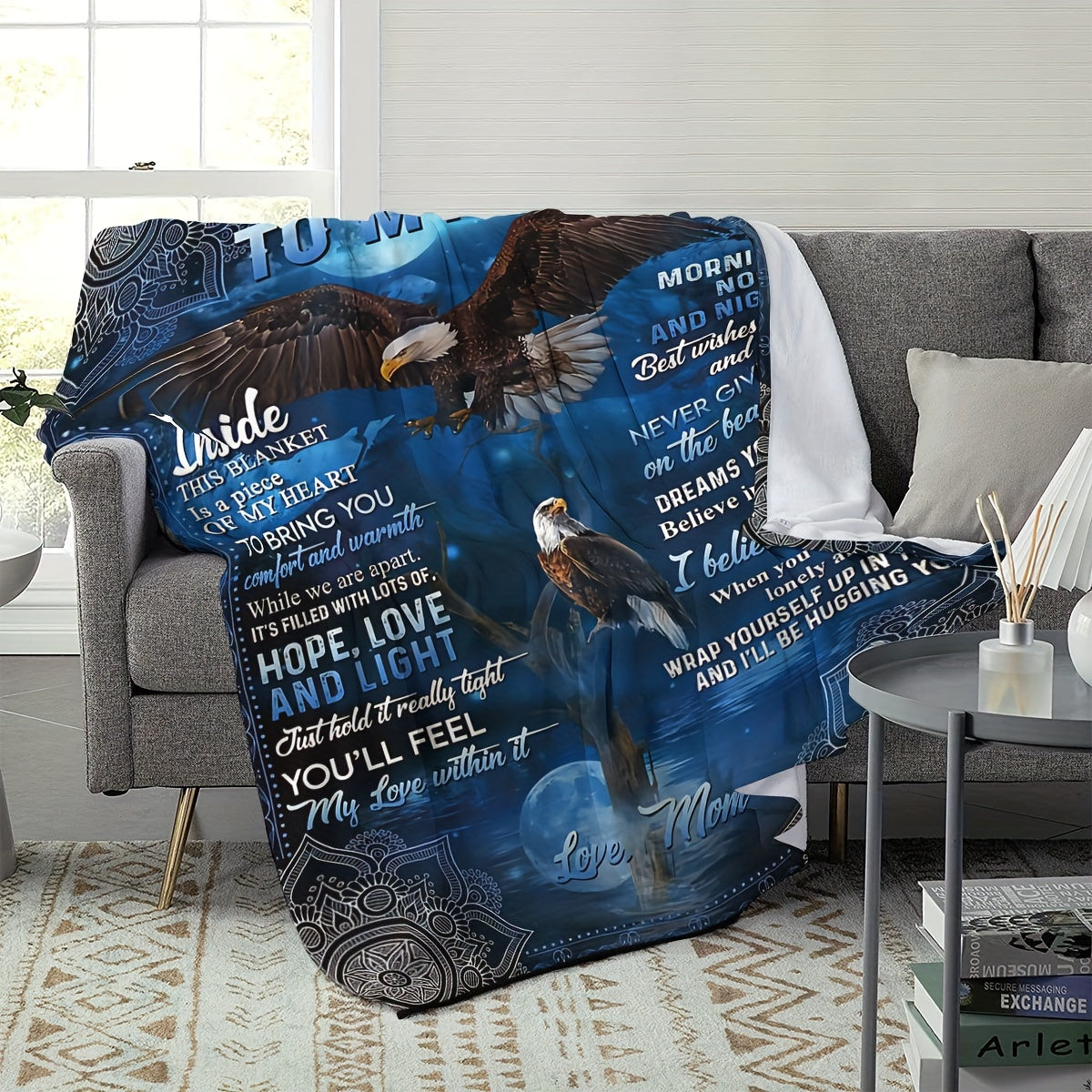 1pc Eagle Flannel Blanket To Son As A Gift, Warm And Cozy Soft Flannel Blanket, Suitable For Bed, Bedroom, Study, Travel, Camping