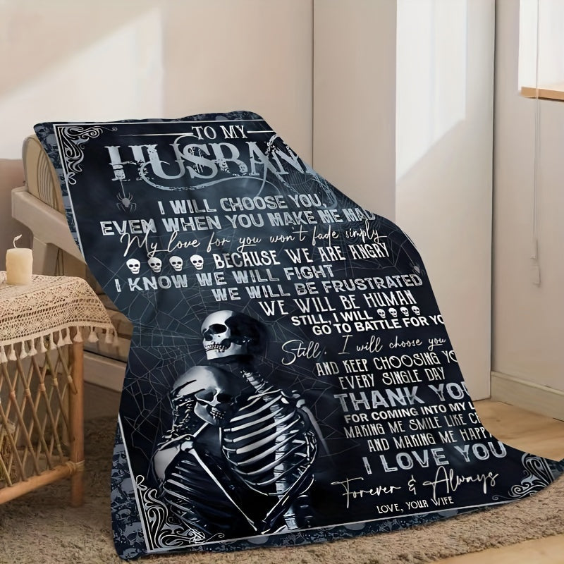 1pc Flannel Blanket To Husband As A Gift, Warm And Cozy Soft Flannel Blanket, Suitable For Bed, Bedroom, Study, Travel, Camping