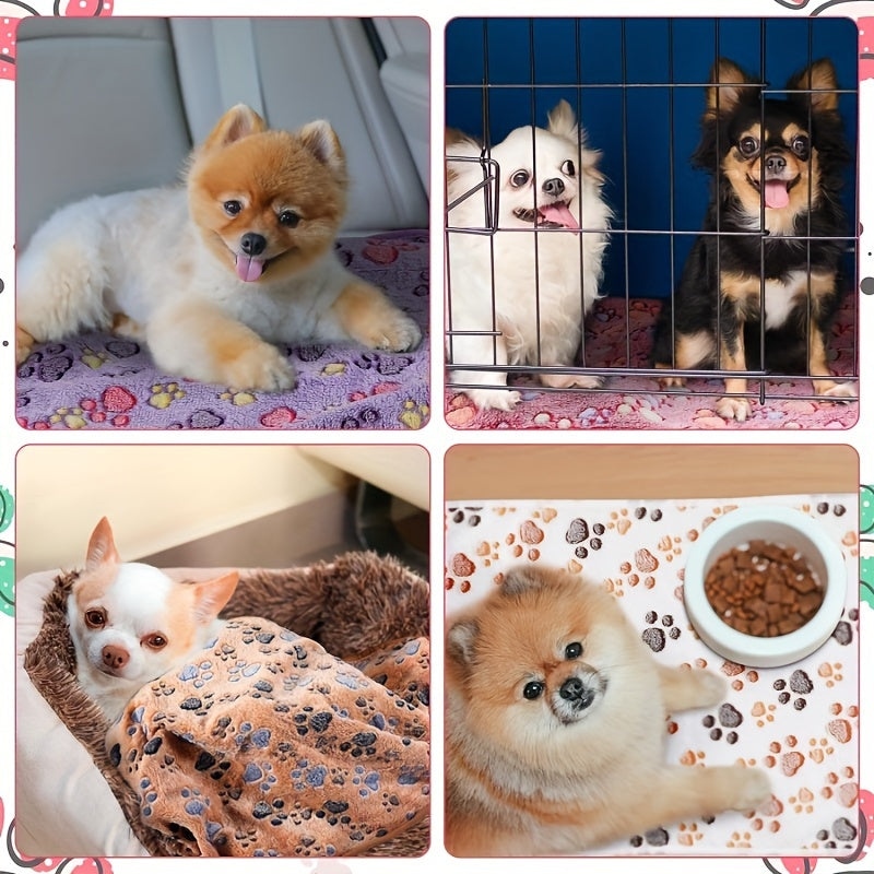 1pc Pet Blanket Dog Puppy Blanket Paw Print Coral Fleece Flannel Blanket Warm Soft Sleep Dog Blanket