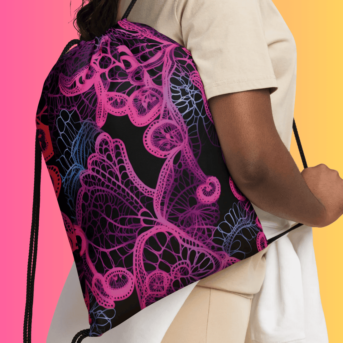 Neon Lace Drawstring Bag - Your Ultimate Festival Companion
