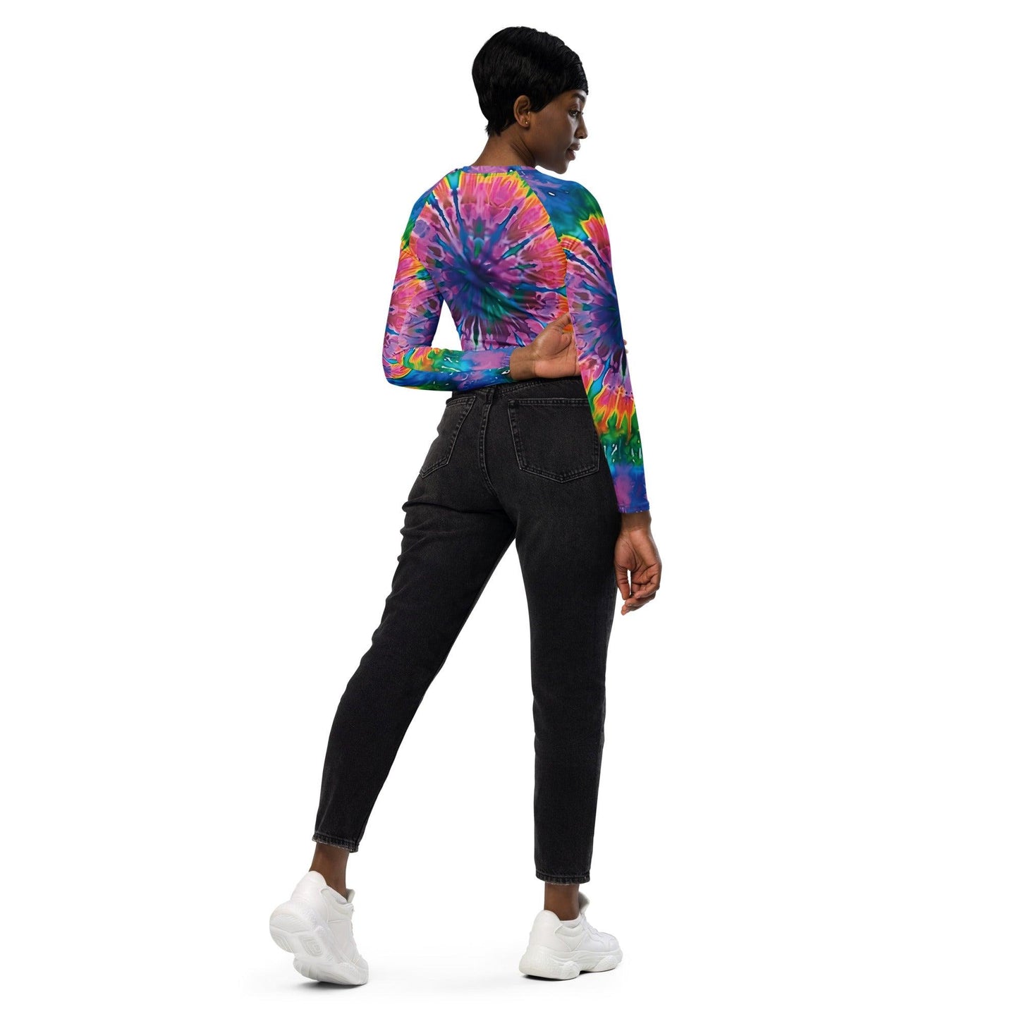 Vibrant Tie-Dye Long-Sleeve Crop Top for Music Festivals