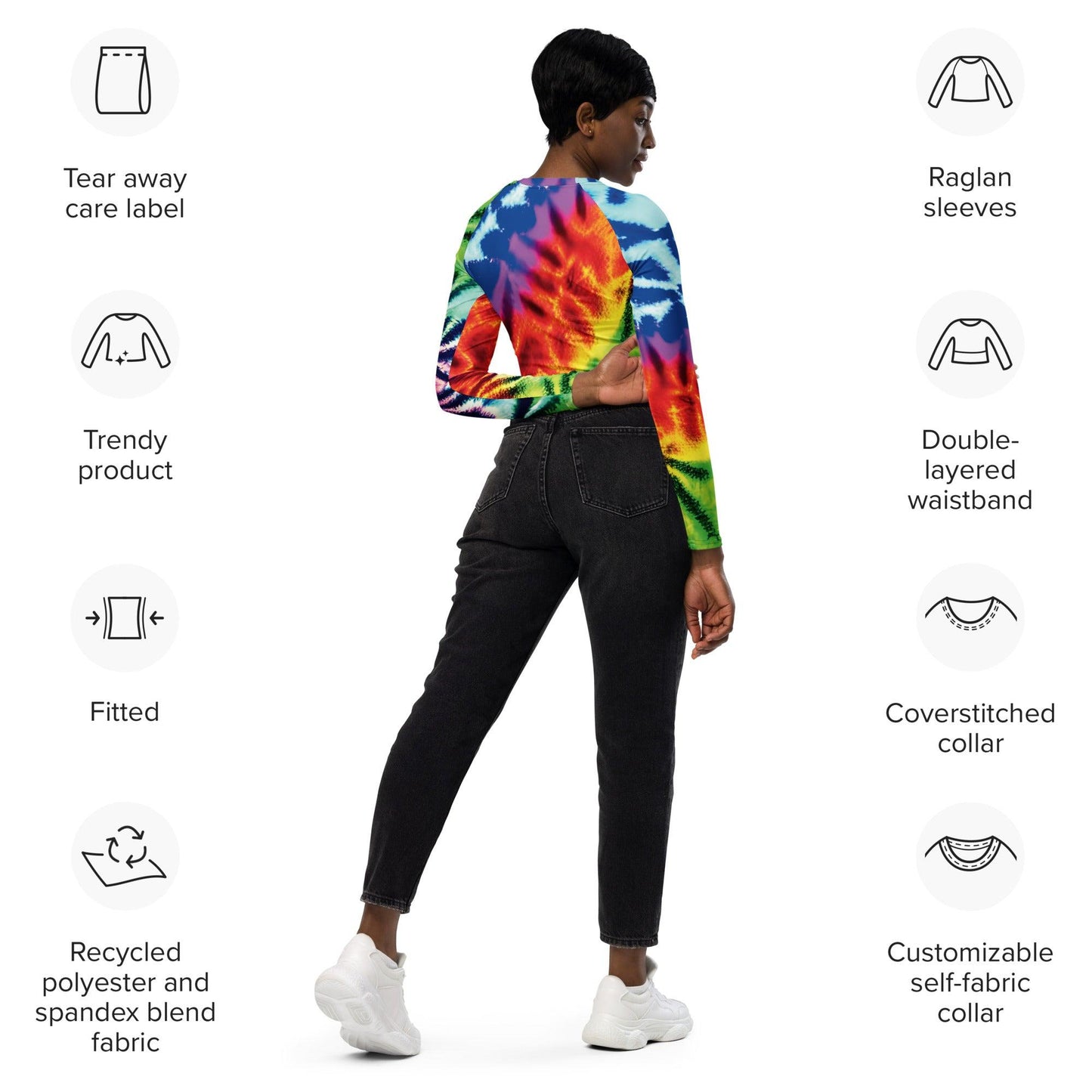 Neon Abstract Long-Sleeve Crop Top for Raves and Festivals
