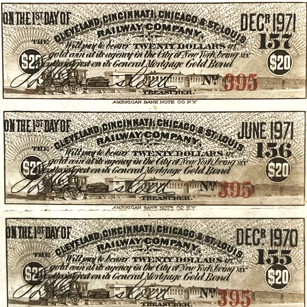 Rare 1893 Railroad Bond Certificate from Cleveland Railway History