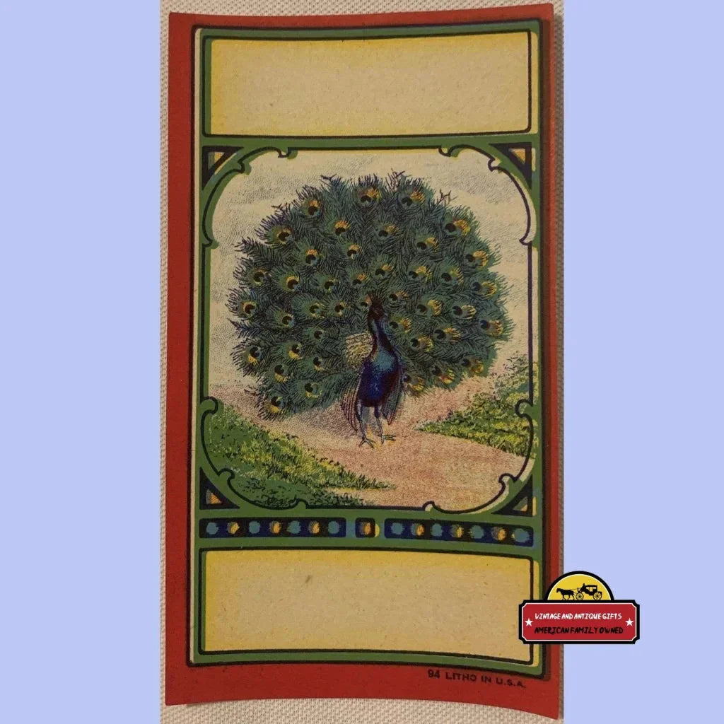 Rare Antique Peacock Broom Label from Mercer Broom Co Inc