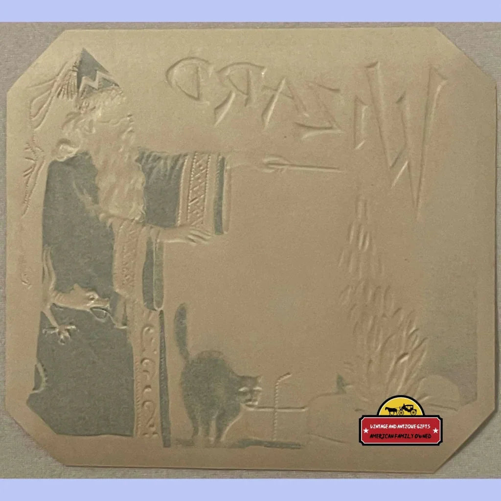 Spellbinding Antique Vintage Wizard Cigar Label with Black Cat