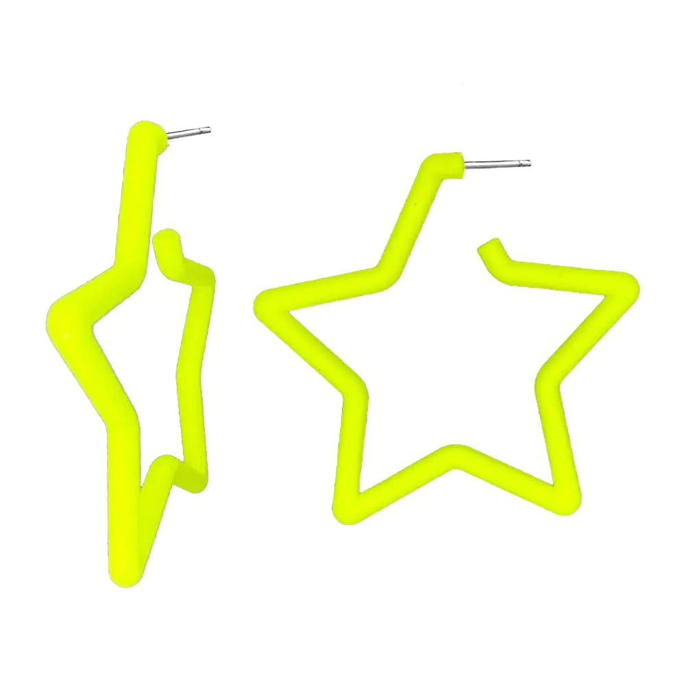 80 90s colorful star hoop earrings Colorful Big Hoop Earrings Retro Neon Earrings Dangle Earrings for Women (STAR yellow)