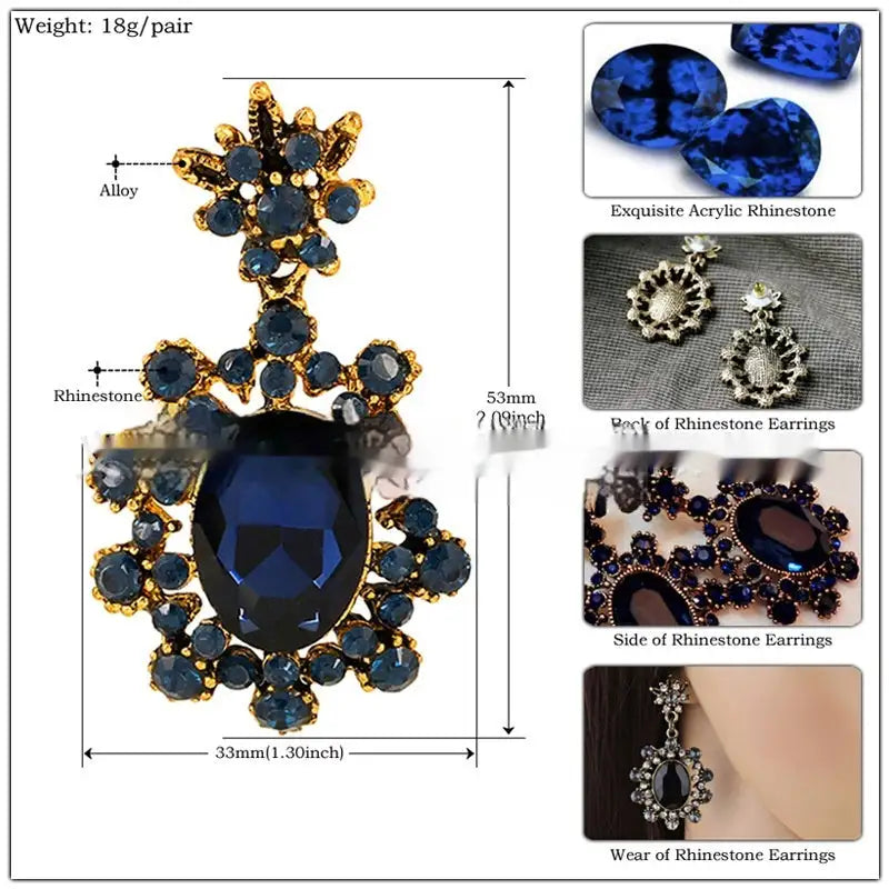 European And American Fashion Cool Vintage Sapphire Stud Earrings