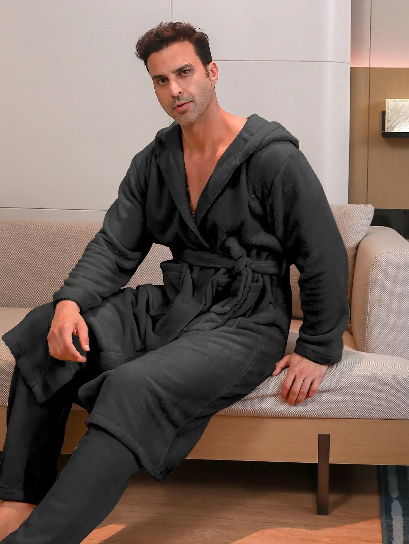 Polyester Long Sleeve Trousers Men's Pajama Set