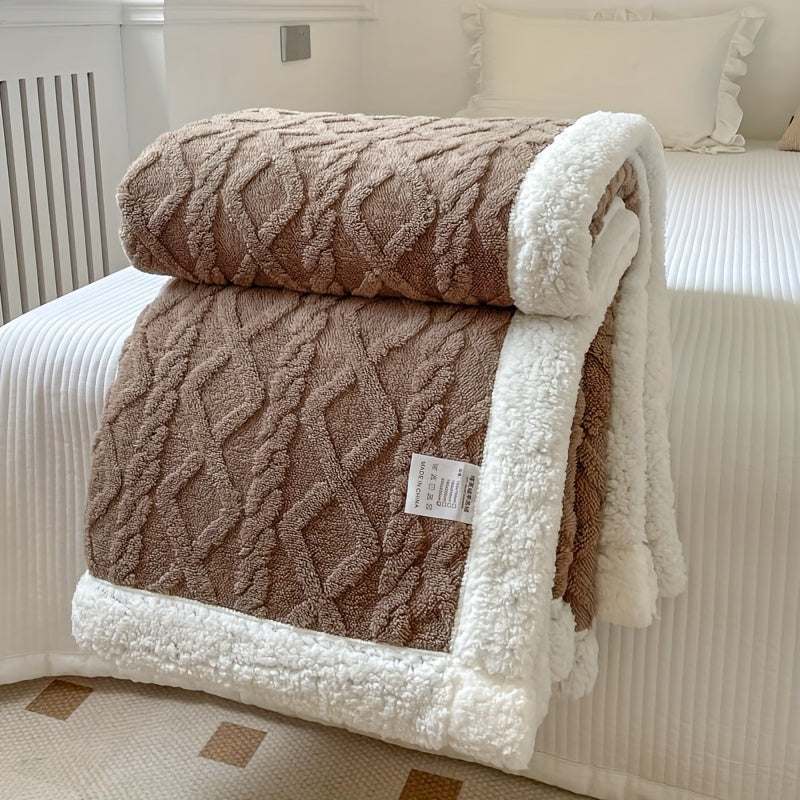 1pc Double-Sided Fleece Bed Blanket, Autumn And Winter Thickened Sofa Blanket, Air Conditioning Blanket, Suitable For All Seasons, Christmas present