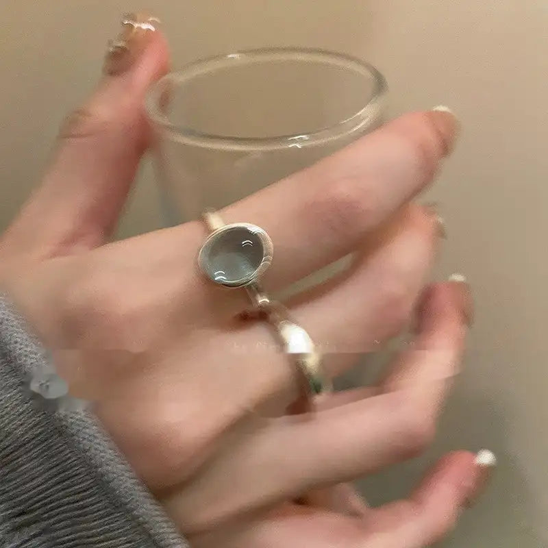 Small Pieces Of Silver Natural Stone Open Ring For Women