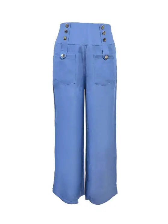 Ladies' Solid Color Button Design Fashionable Casual Pants