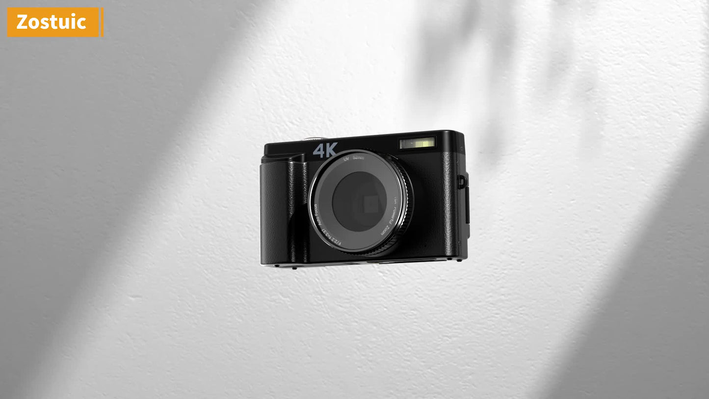"4K Digital Camera with 48MP, 3"" Flip Screen, Autofocus, Anti-Shake, 16x Zoom for Photography and Video"