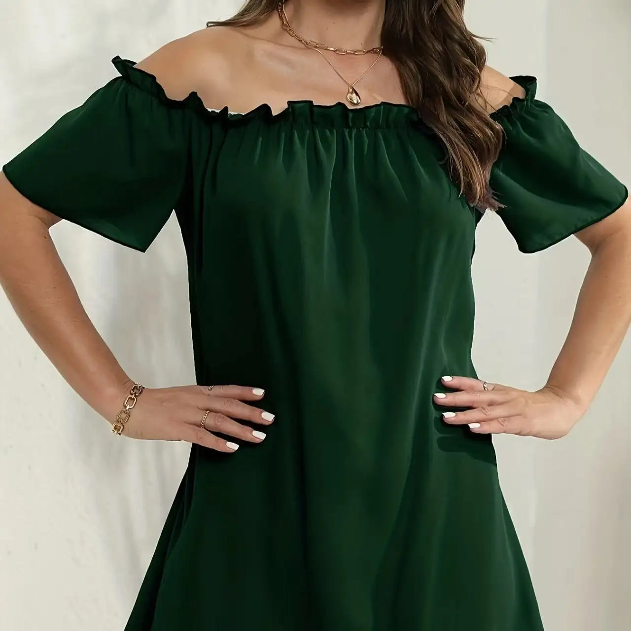 Women's Solid Color Off Shoulder Pleated Decorative Dress, One Shoulder Casual Dress