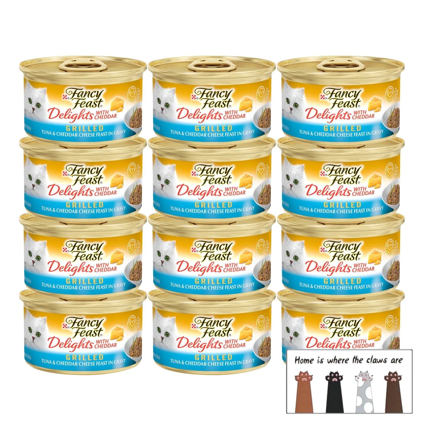 Gourmet Wet Cat Food Grilled Cheddar Delights 12 cans + TDP Sticker (Tuna & Cheddar)