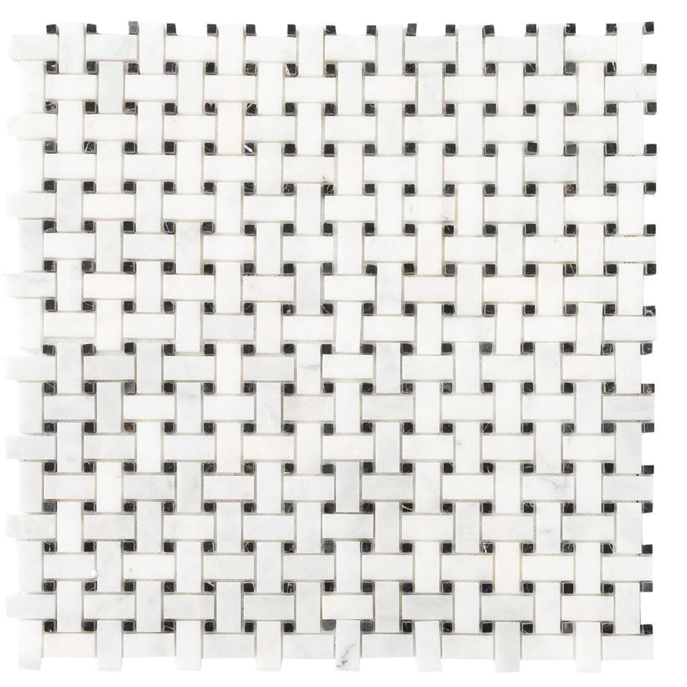 Carrara White-Toros Black Basketweave Mosaic Floor and Wall Tile - Livfloors Collection