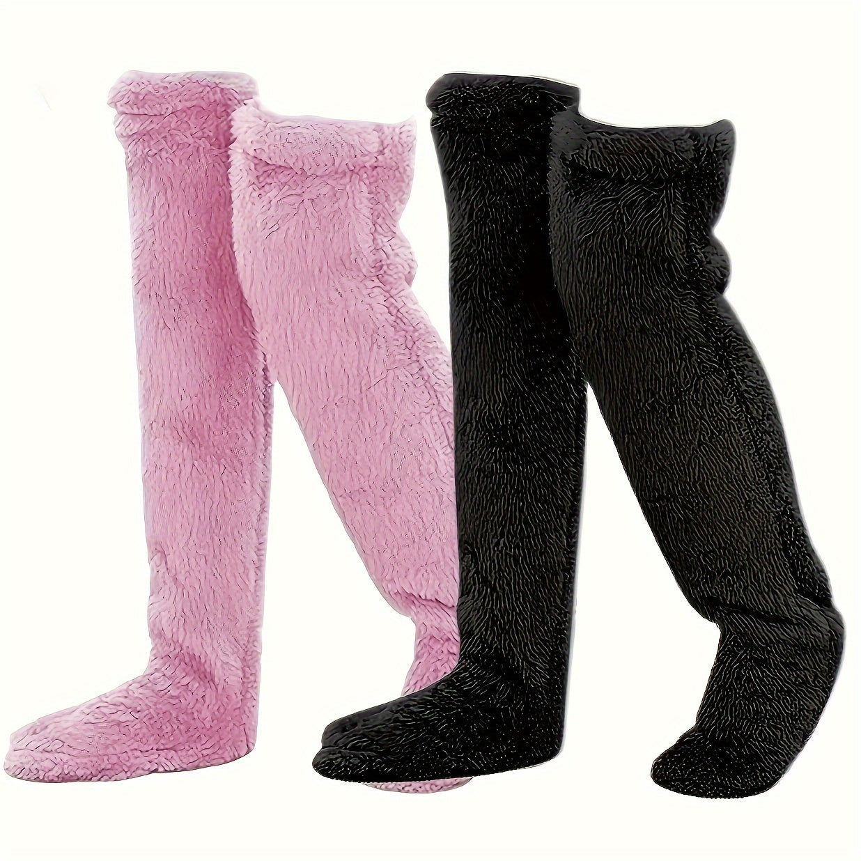 Fuzzy Thigh High Stockings, Warm Over-the-Knee Socks for Women, Solid Color