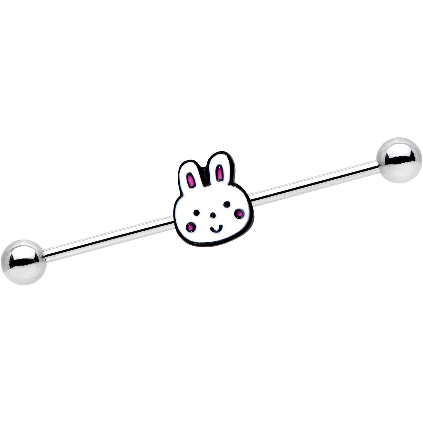 14G White Bunny Rabbit Head Industrial Barbell 38mm