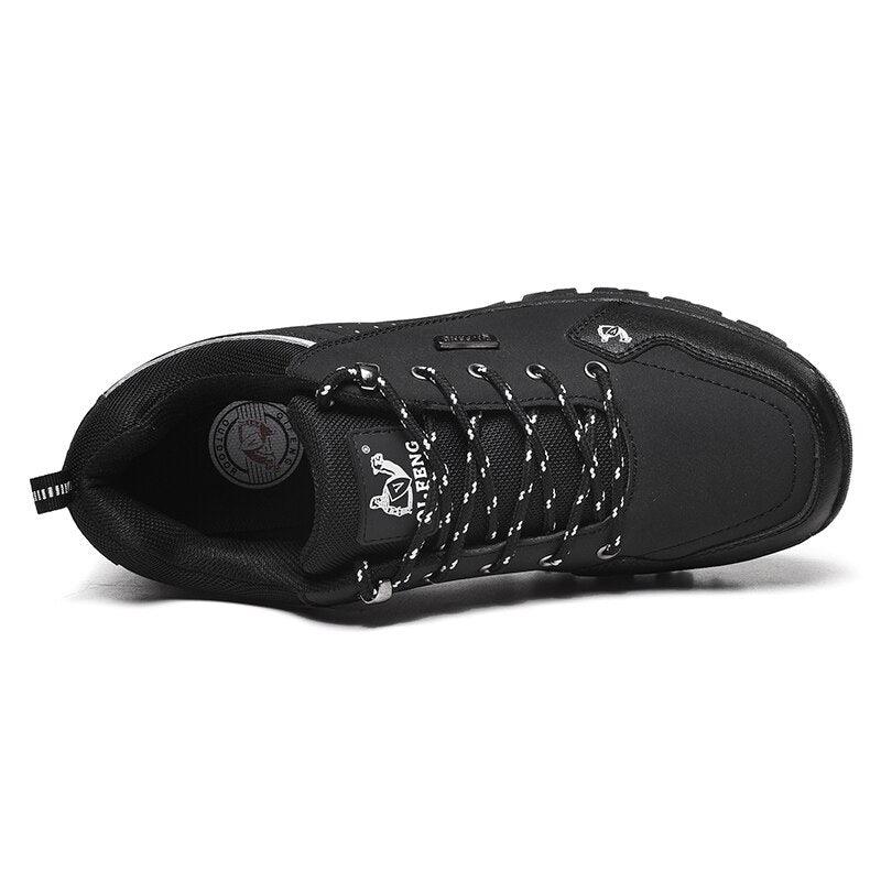 Black Leather Hiking Shoes Wear Resistant Outdoor Sport Mens Shoes Lace-Up Mens Climbing Hunting Low Cut Boots Leather Walking Shoes For Outdoor Training