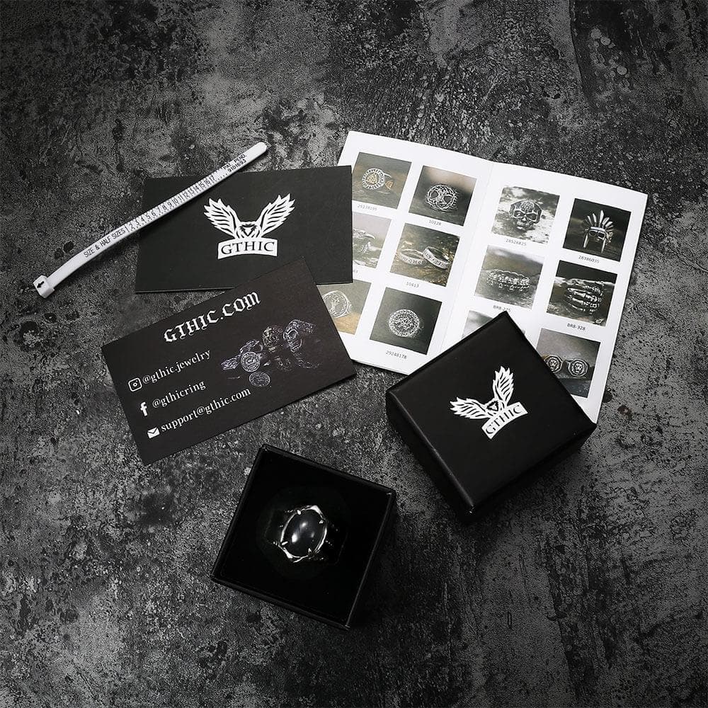 Black Agate Stainless Steel Punk Gothic Ring