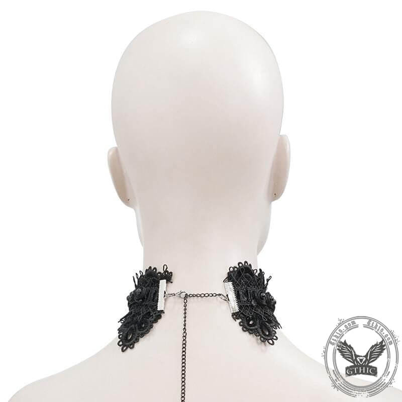 Black Chain Design Broad Lace Gothic Choker