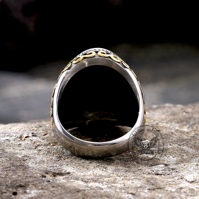 Black Crack Turquoise Patterned Stainless Steel Ring