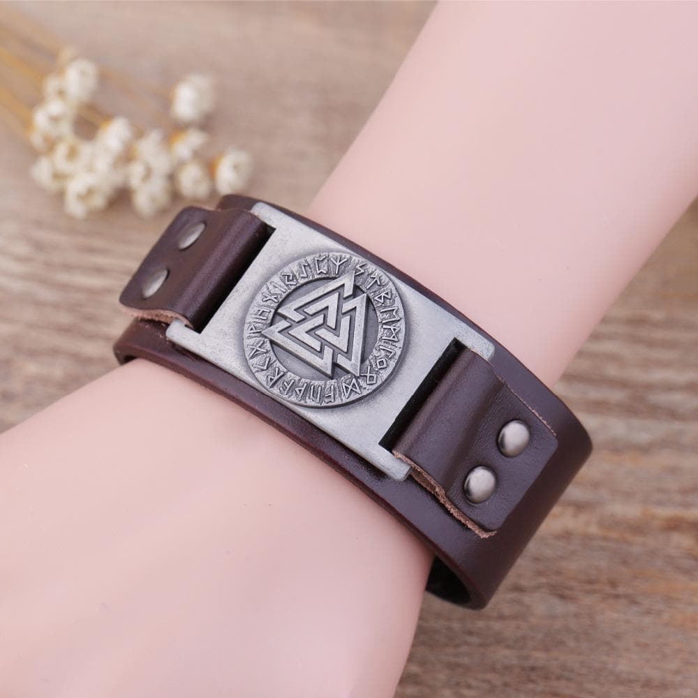 Vikings Valknut Leather Arm Cuff
