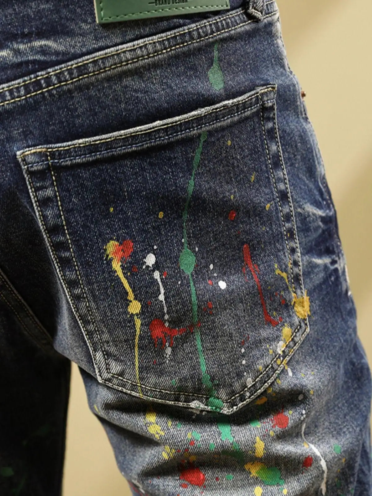 Personalized Fashion Jeans Men's Casual Slim Fit Skinny Retro Splash-ink Paint Trousers