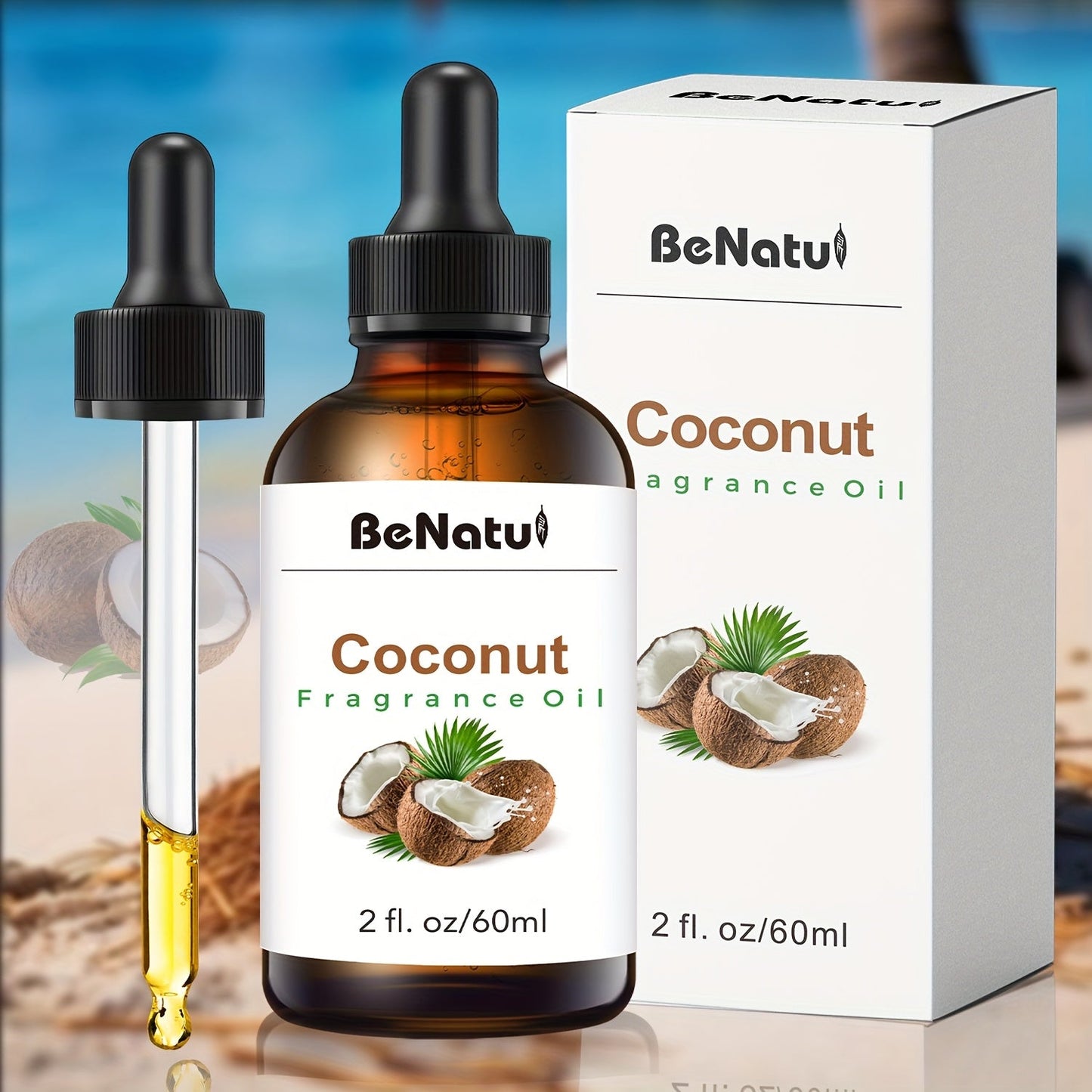 60ML Coconut Essential Oil, Coconut Fragrance Body Oil, 2FL.OZ For Humidifier, Diffuser, Scented Candle, Body Massage Hair Moisturizing, Holiday Gift Recommendations