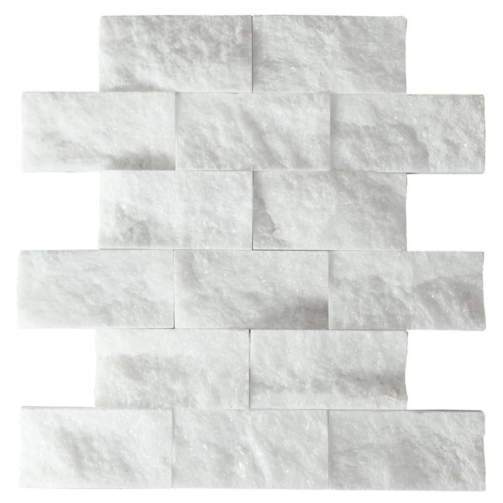 Carrara White Marble Split Face Brick Mosaic Wall Tile - Livfloors Collection