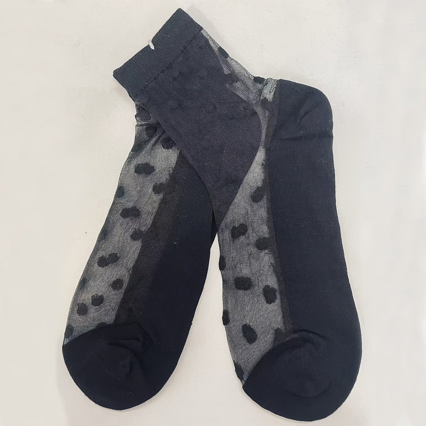 Contrast Mesh Polka Dot Socks, Comfy & Breathable Mid Tube Socks, Women's Stockings & Hosiery