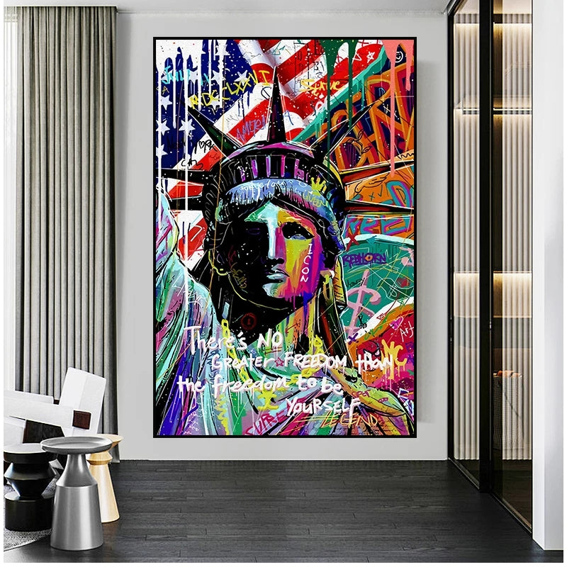Graffiti Statue Of Liberty Canvas Painting Famous Sculpture Art
