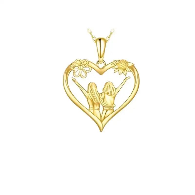 Sunflower Heart Pendant Necklace, Gold Colored Zinc Alloy