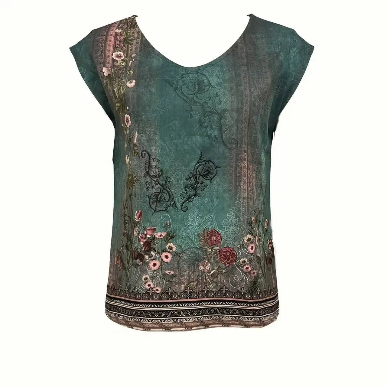 Women's Floral Printed Vest V-neck Sleeveless Button Down Casual Top