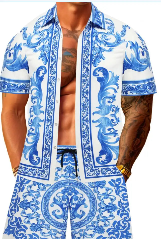 Fashion 3D Digital Printing Hawaiian Vacation Shirt Shorts