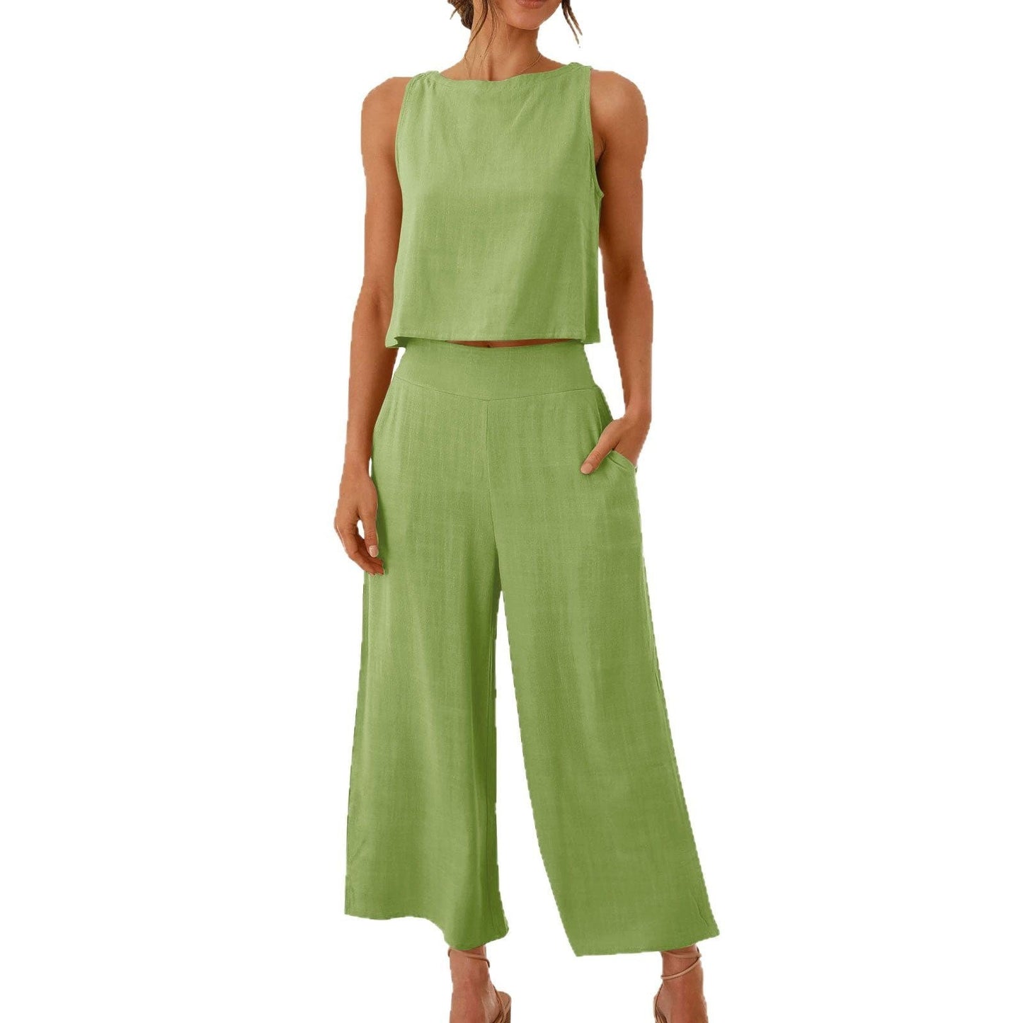 Sleeveless Wide Leg Trouser Set