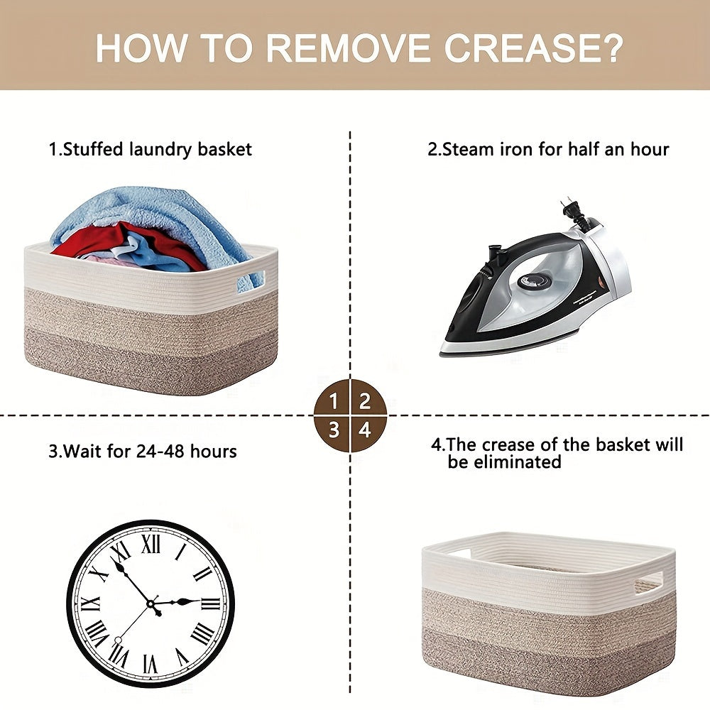 1pc 21.6" X 16.9" X 11.8" Large Rectangular Blanket Basket, Woven Gift Storage Basket, Living Room Organizer, With Handles