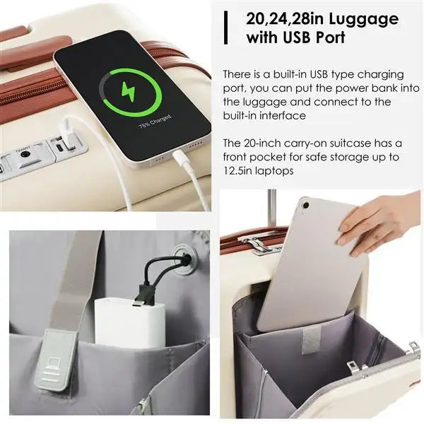 Front Opening 20 Inch Carry On Luggage With Expandable Travel Bag Set
