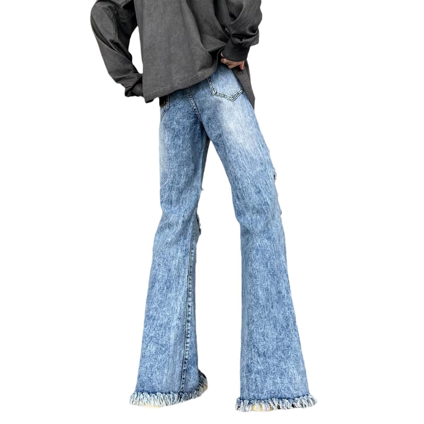 Retro Make Old Ripped Slim-fit Blue Jeans