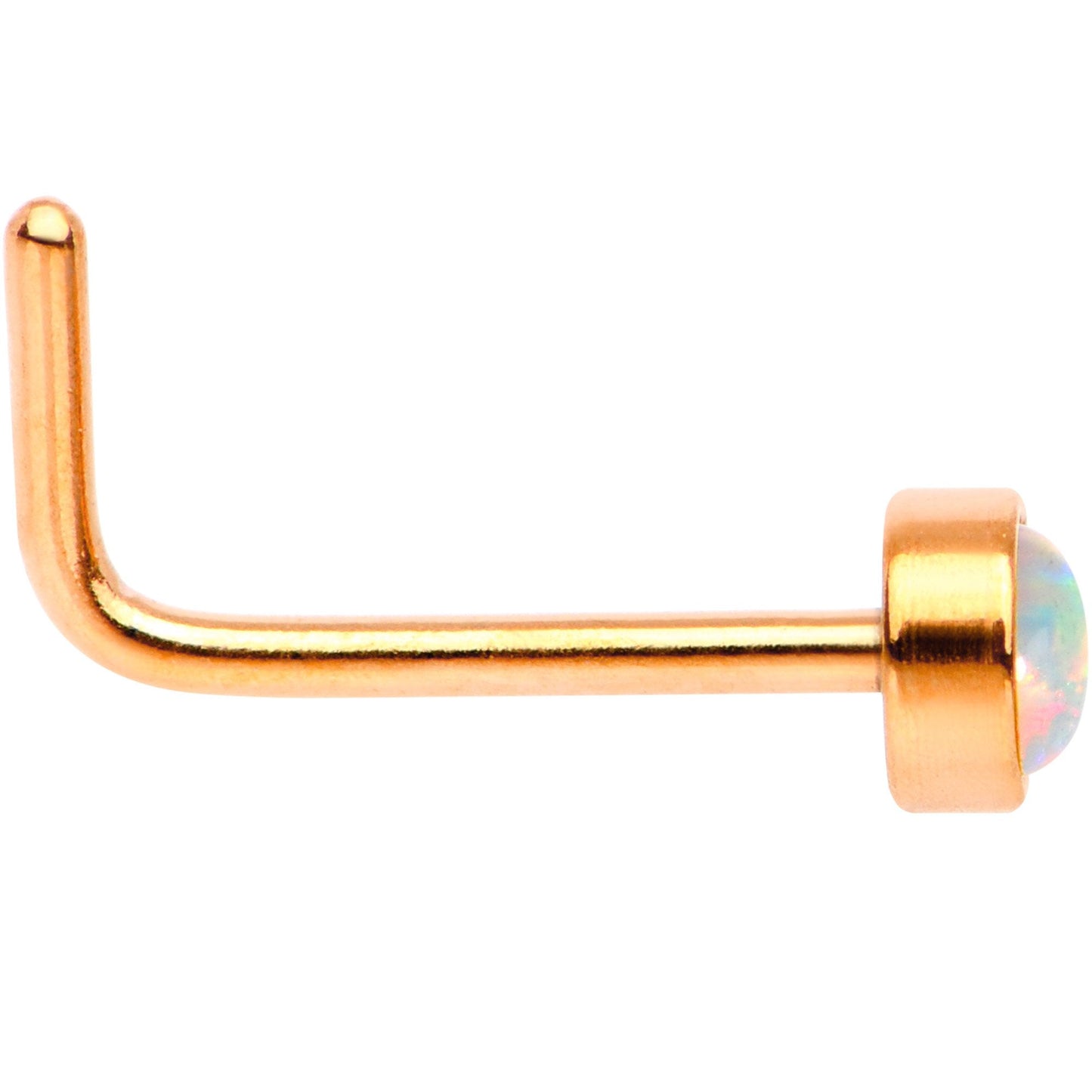 White 3mm Synthetic Opal Rose Gold Tone Press Fit L-Shape Nose Ring