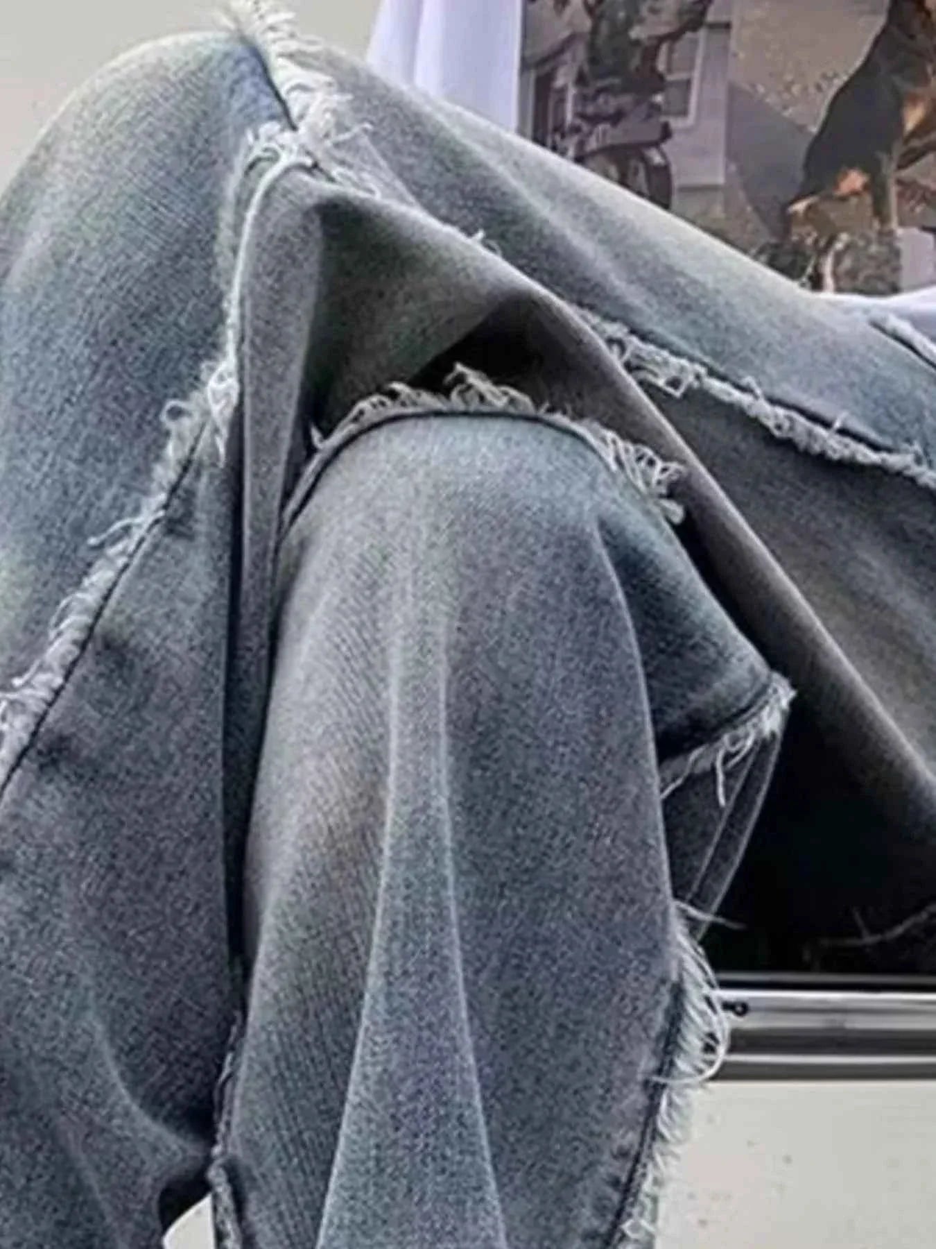 Men's Raw Hem Wide Leg Jeans