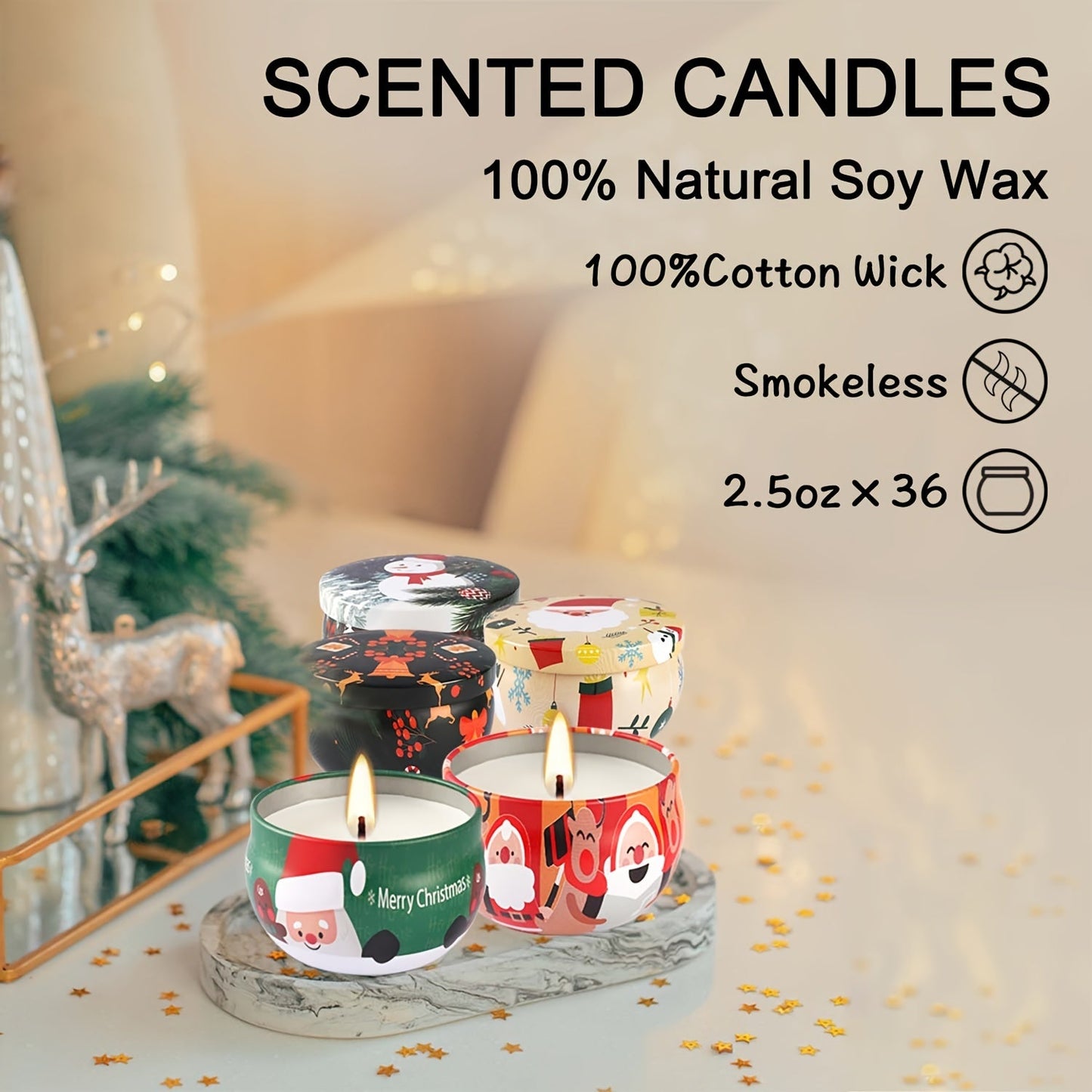 36pcs Christmas Scented Candle, Smoke-free, No-drip, Elegant Romantic Candle, Suitable For Family, Church, Seasonal Celebrations, Also Very Suitable For Christmas Use, As A Gift To Relatives And Friends.