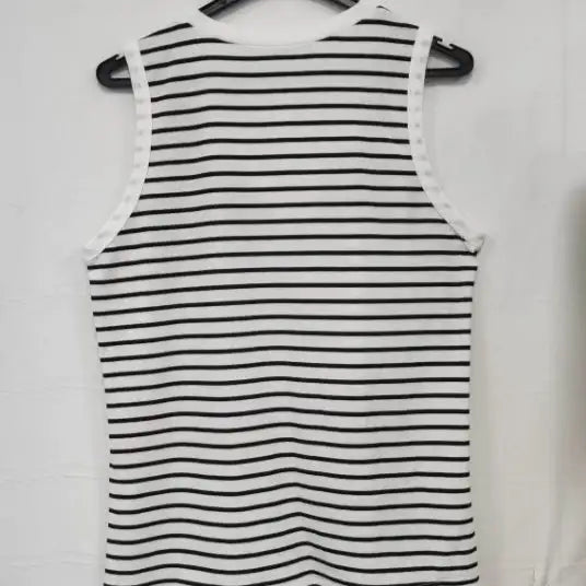 Ladies' Black And White Striped V-neck Sleeveless Tank Top