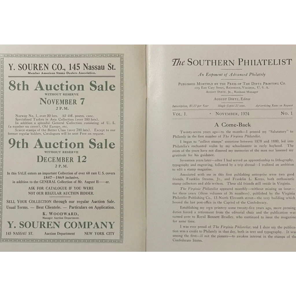 Rare 1924 Southern Philatelist Edition Antique Confederate Stamps